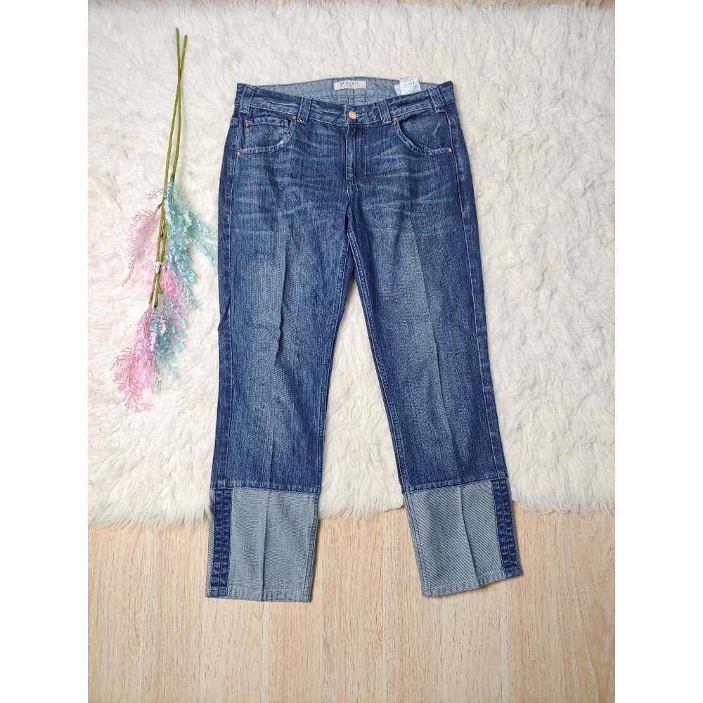 Guess Cuffed Patchwork Straight Leg Jeans